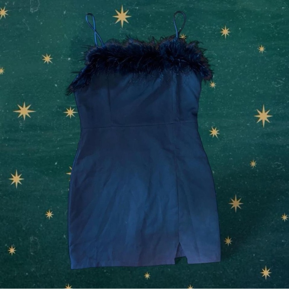 Strut & Bolt feather boa cocktail dress